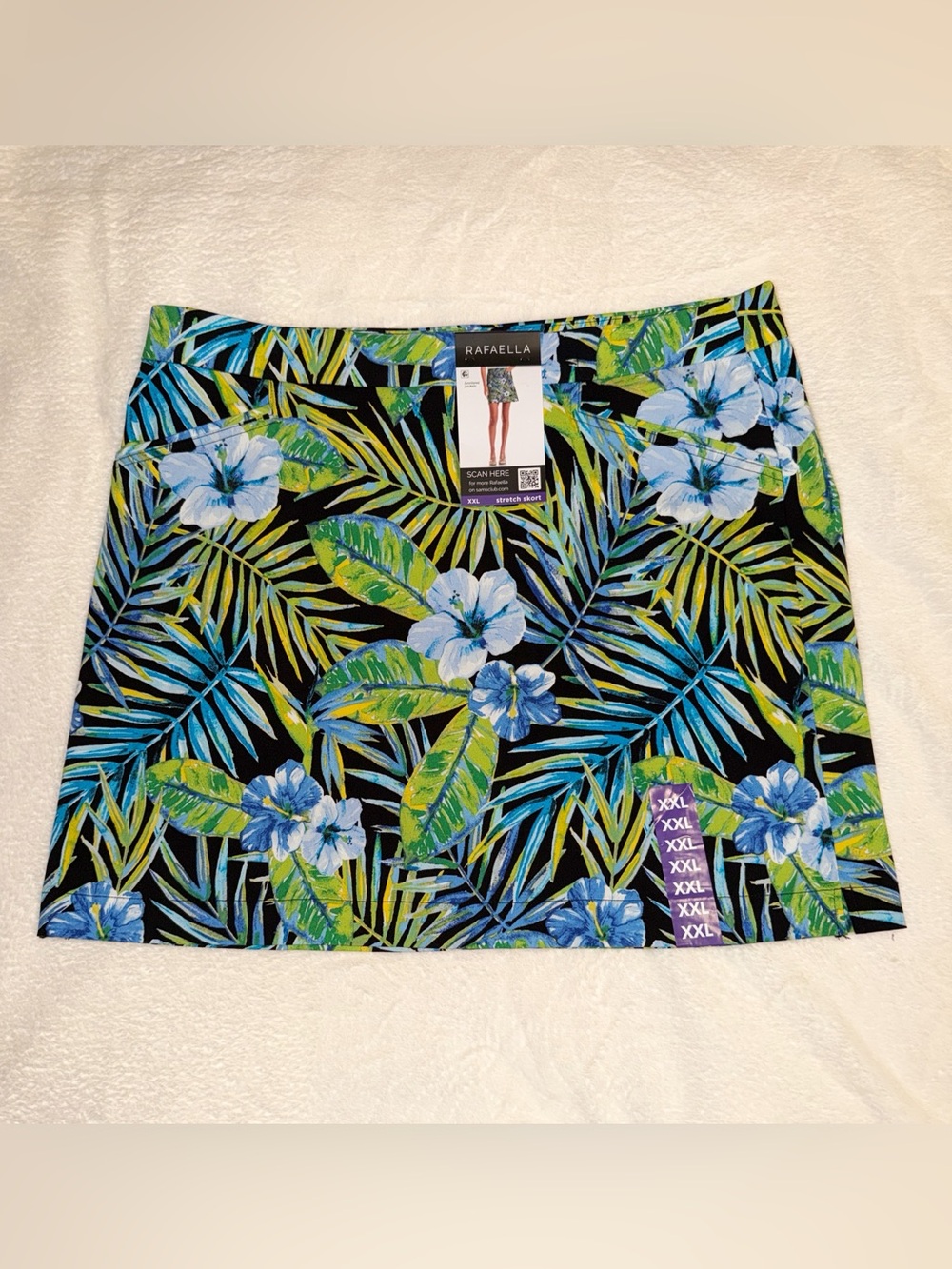 Rafaella Black Tropical Floral Skorts - Blue & Green Hibiscus XXL